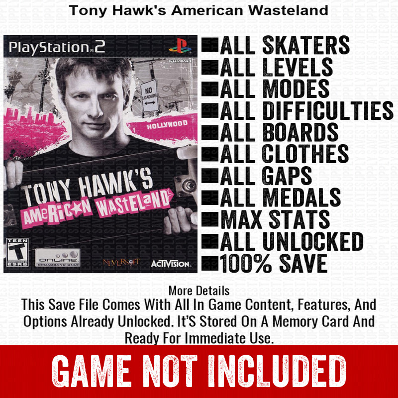 Tony Hawk s American Wasteland 100% All Items PS2 Memory Card CHEATS