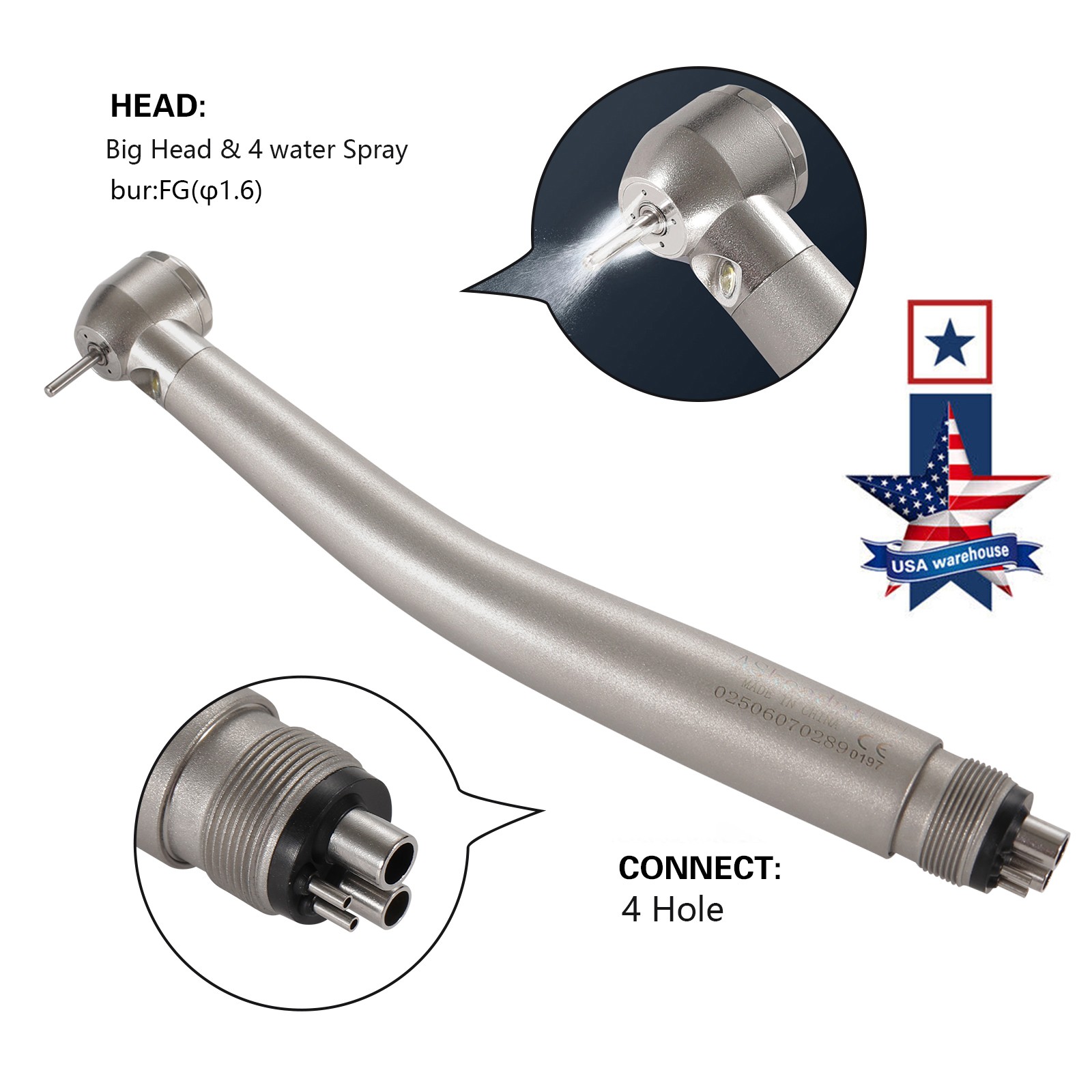 Dental Fiber Optic E-generator LED High Speed Handpiece Push Turbine 4 HOLES