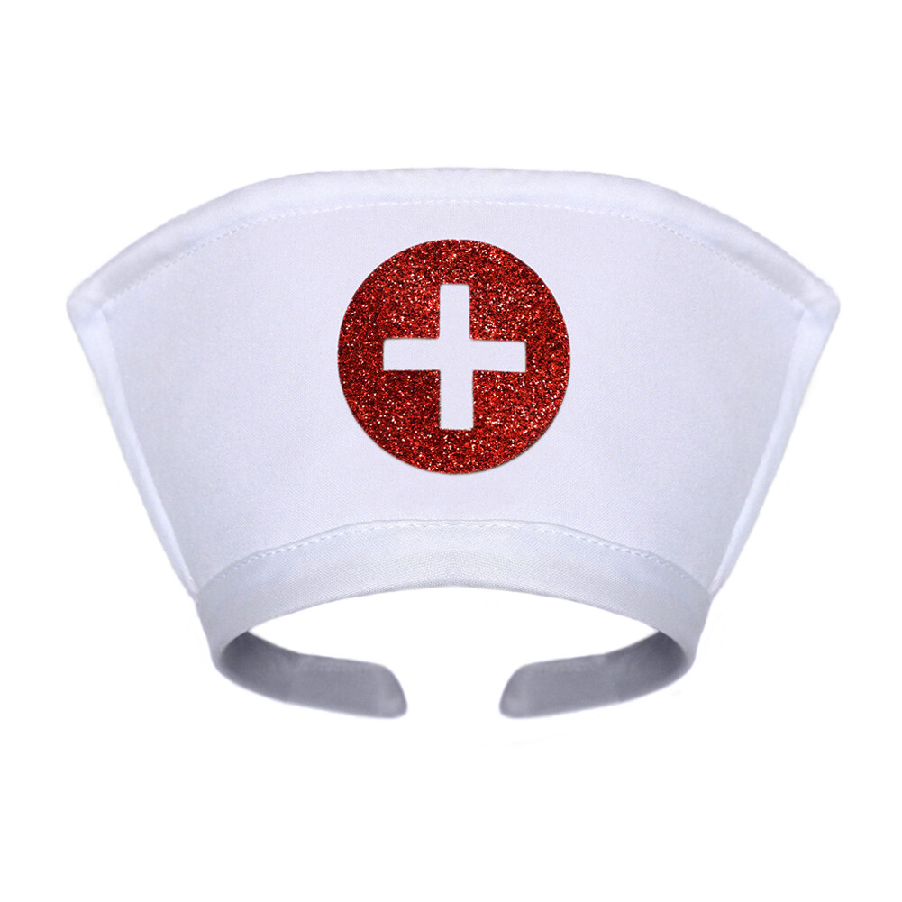 White Nurse Hat Headband with Cross - Halloween Cosplay Costume Party Dress Up
