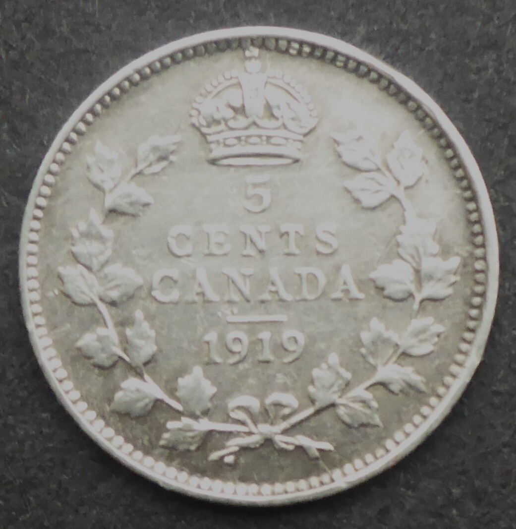 CANADA 1919 STERLING SILVER 5 CENT 106 YEARS OLD! CAN.SHIP $1.99