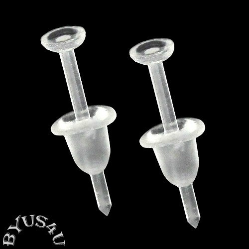EARRING STUD SETTINGS + EARNUTS 3mm CUPPED ALLERGY FREE CLEAR PLASTIC 250 PACK