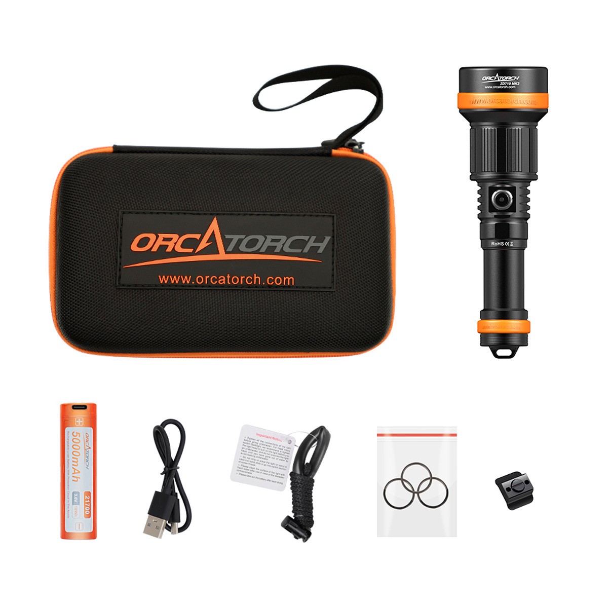 OrcaTorch ZD710 MK2 1500 Lumens Zoomable Dive Light