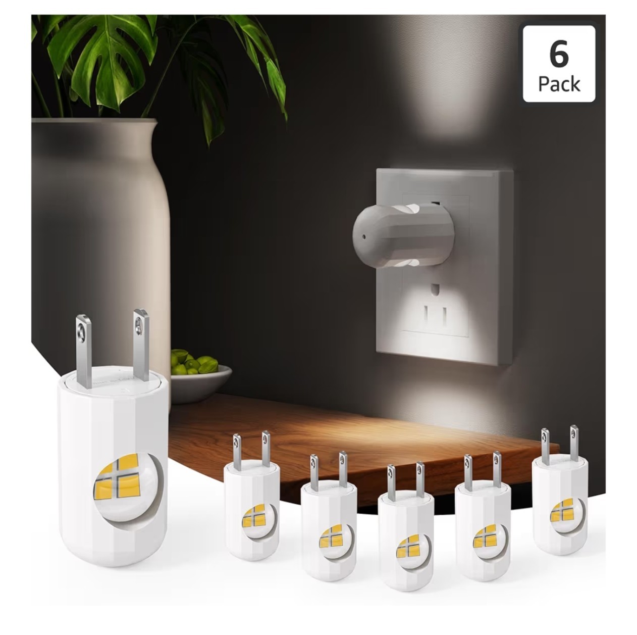 6 Pack LED Night light plug 3.45 Inches X 2.36 X 2.76 Inches, White