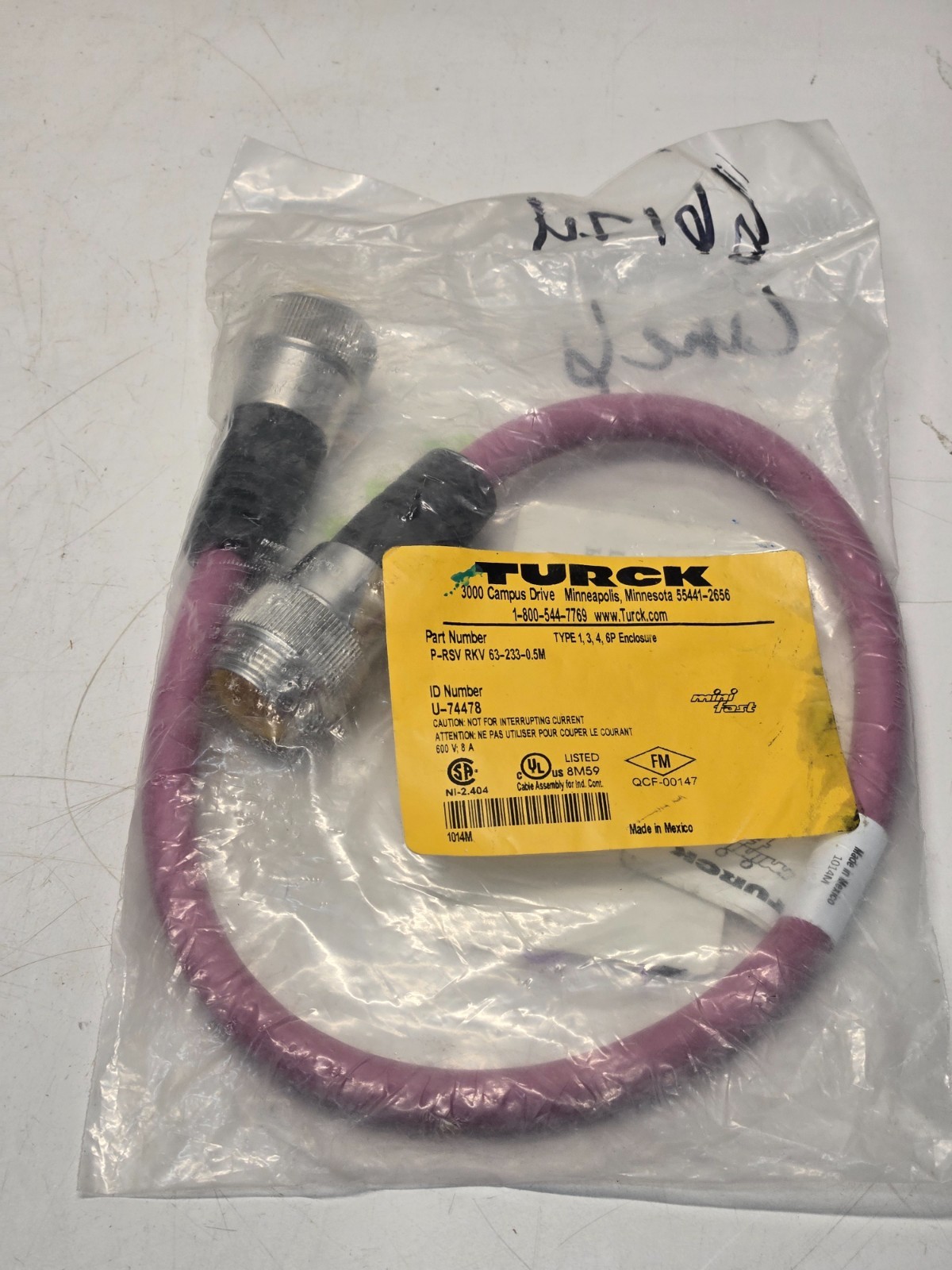 Turck P-RSV RKV 63-233-0.5M Minifast Molded Cordset Brand New Free Shipping g4