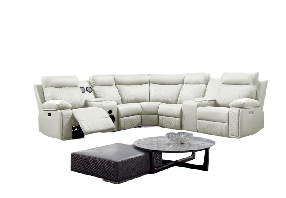 Dona Leather Modern L Shaped Sectional Sofa With LED Lighting Couch White