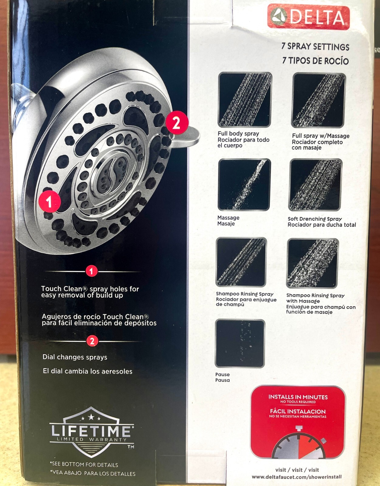 Delta 75784 7-Spray Setting Universal Showering Components Showerhead Chrome NEW