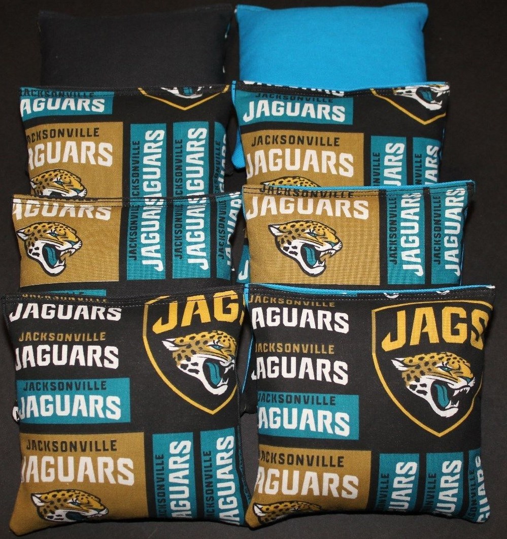 8 All Weather CORNHOLE BEANBAGS made w JACKSONVILLE JAGUARS Fabric ACA Reg Bags