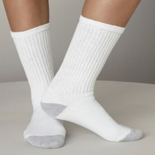 New 12 Pairs Mens Womens Crew White Cotton Sports Socks USA Long Size 9-11,10-13