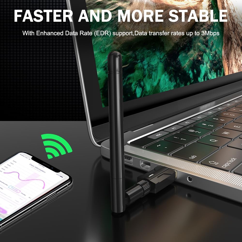 USB Bluetooth 5.1 Adapter for Desktop PC: Long Range 300FT Wireless Dongle with