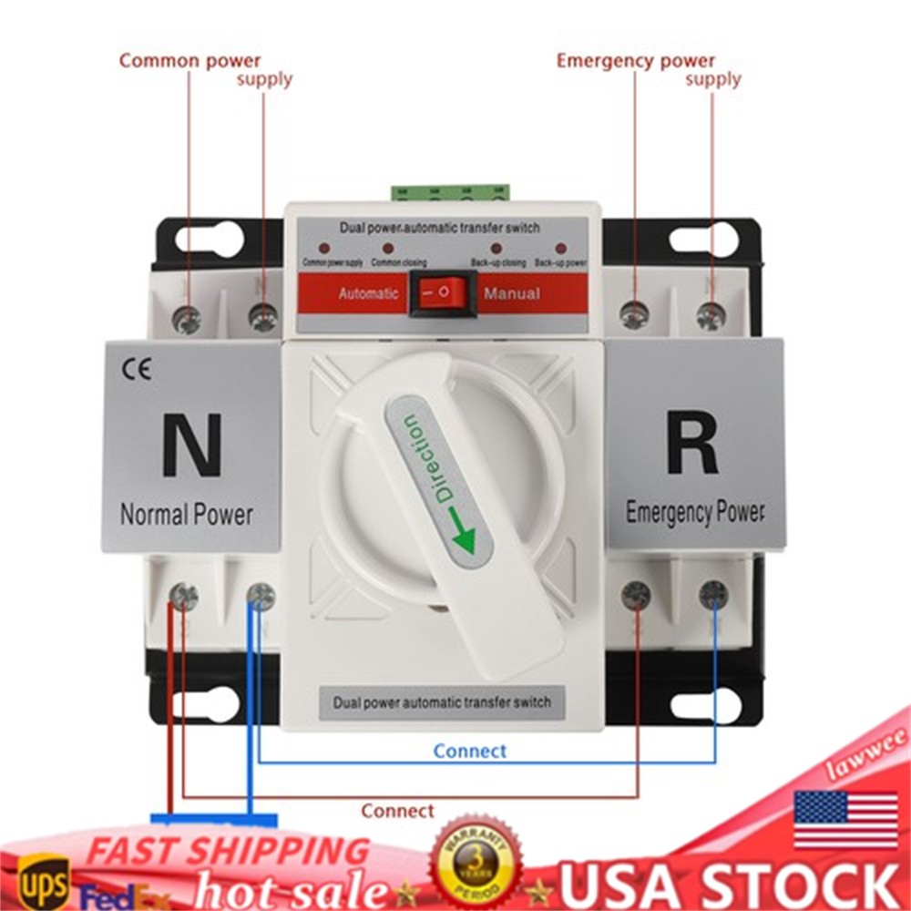 2P 63A Dual Power Automatic Transfer Switch 110V AC-33iB CB Level Toggle