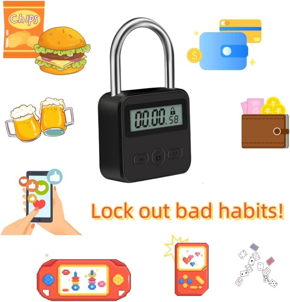Metal Timer Lock - Electronic Time Padlock with LCD Display - USB Rechargeabl...
