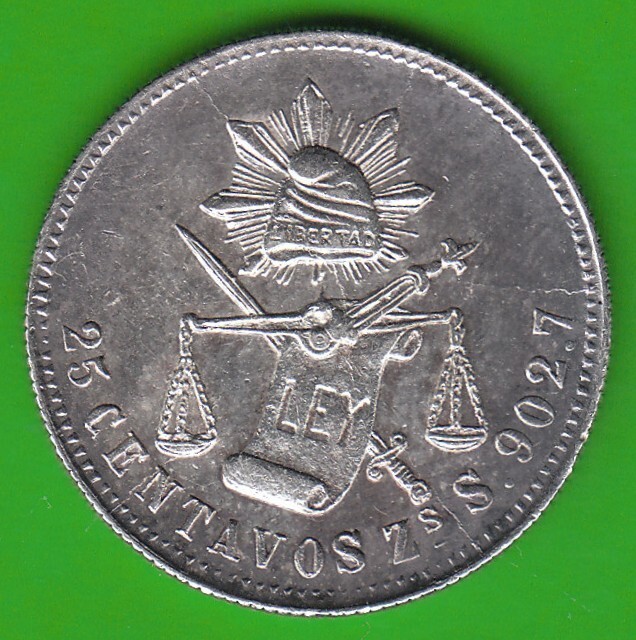 Coin Silver Mexico 25 Centavos 1886 ZS Almost Uncirculated Great nswleipzig