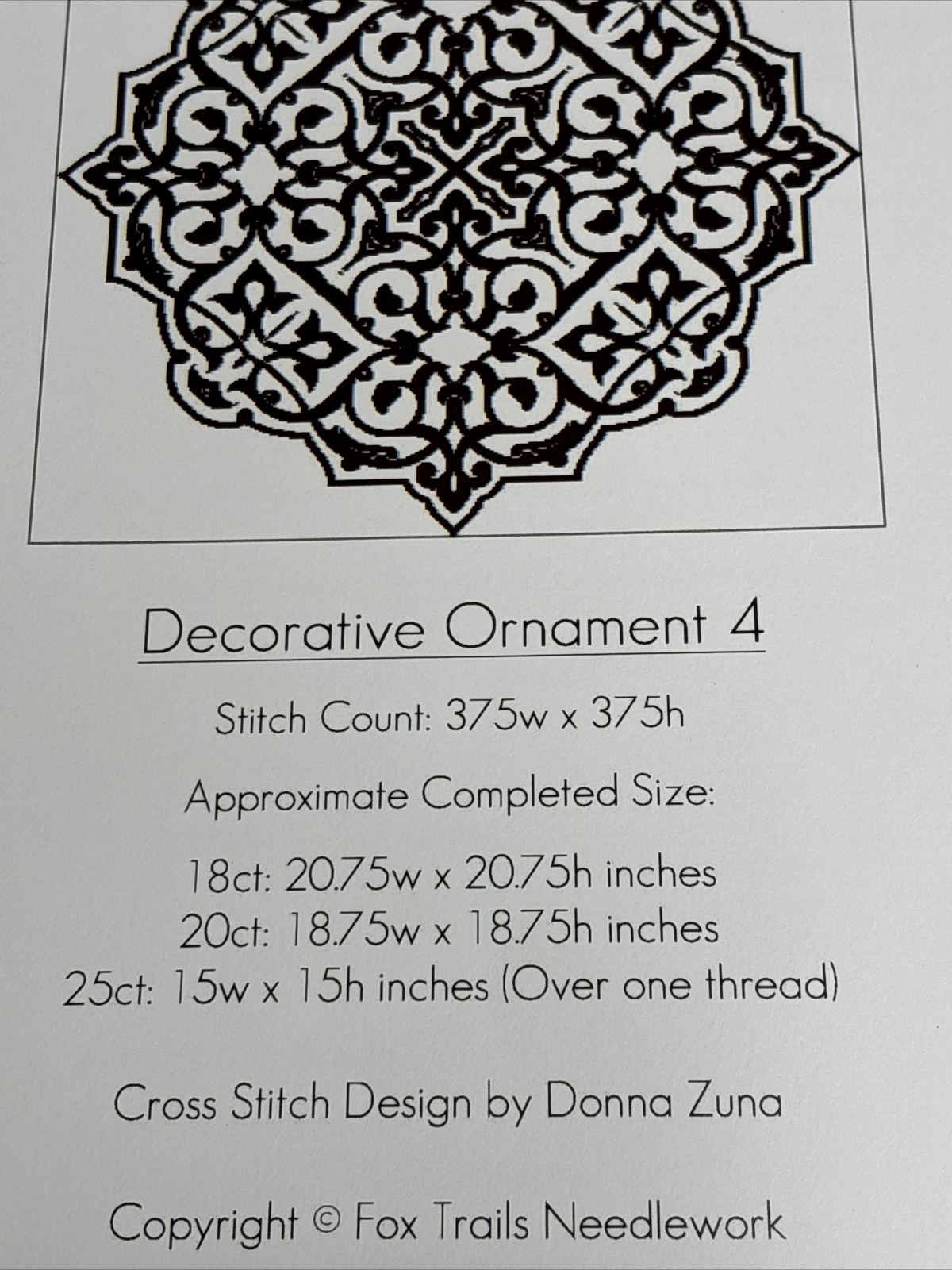 Fox Trails Needlework Decorative Ornament 4 by Donna Zuna Cross Stitch Pattern