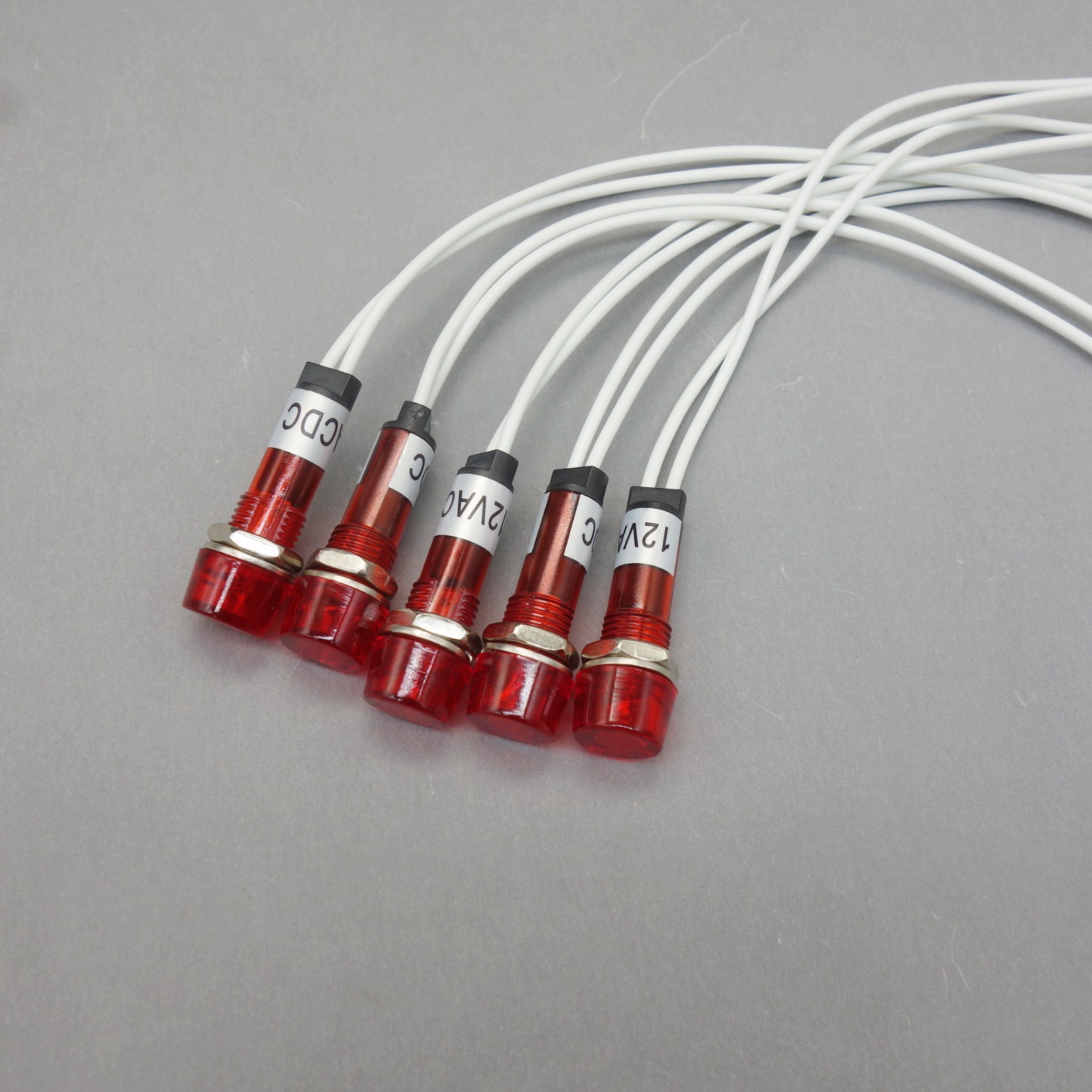 5 Pcs 12V 10mm RED Mini Incandescent Pilot Lights CYLINDRICAL Cap with wire