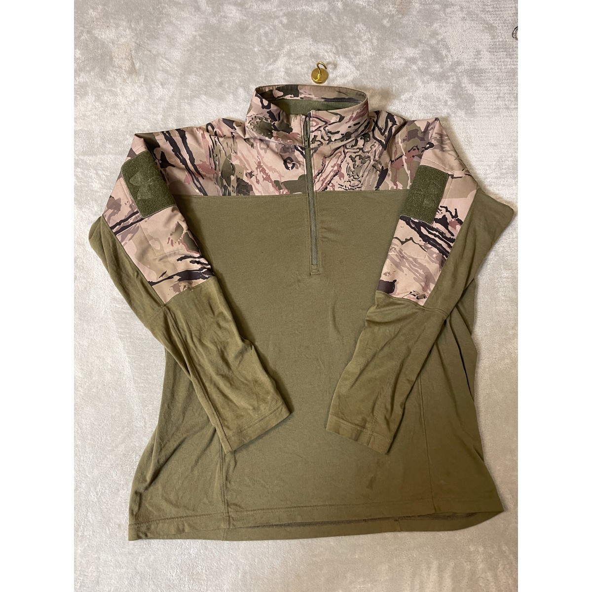 Under Armour Tactical Combat Shirt Mens Large Olive Green Camo Half Zip Outdoor