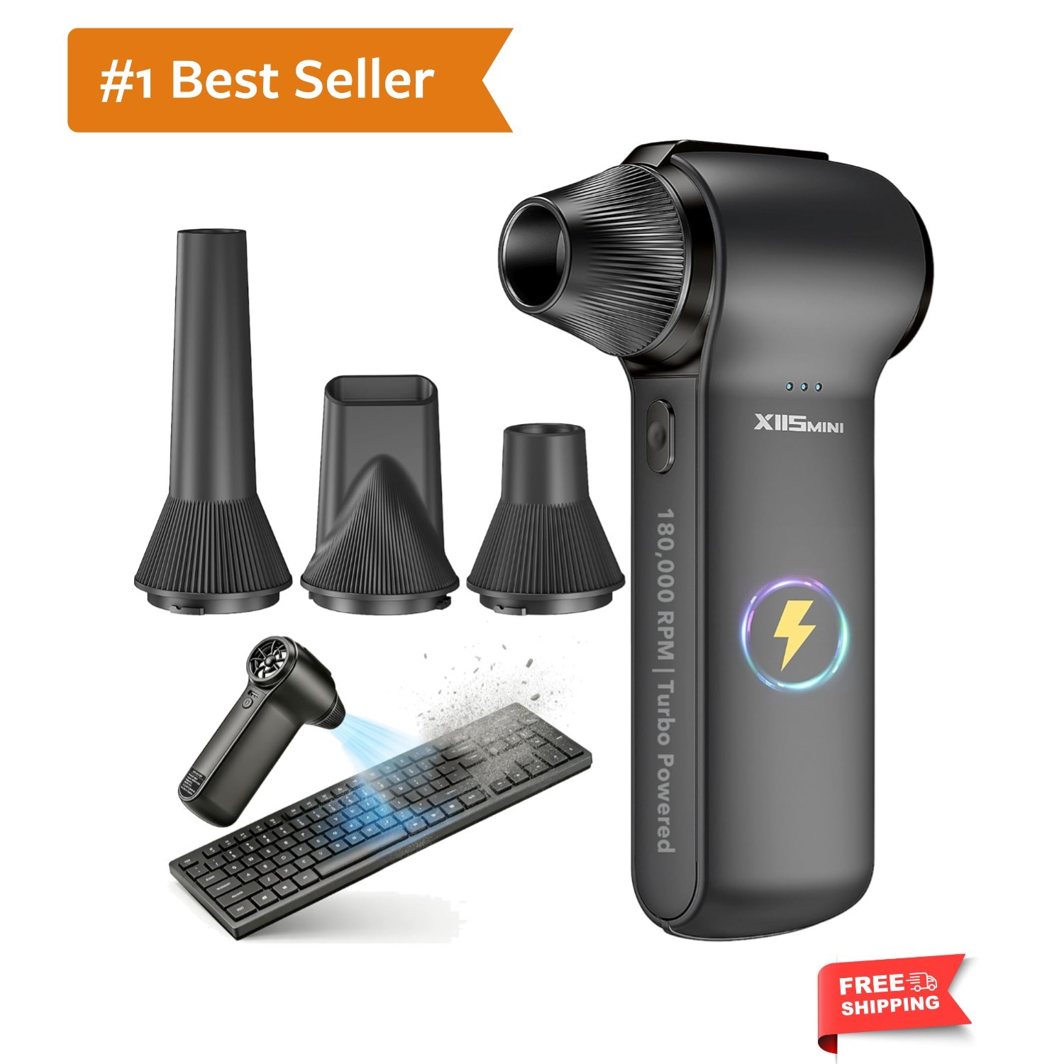 Compressed Air Duster 180000RPM – Super Power Cordless Electric Air Duster wi...