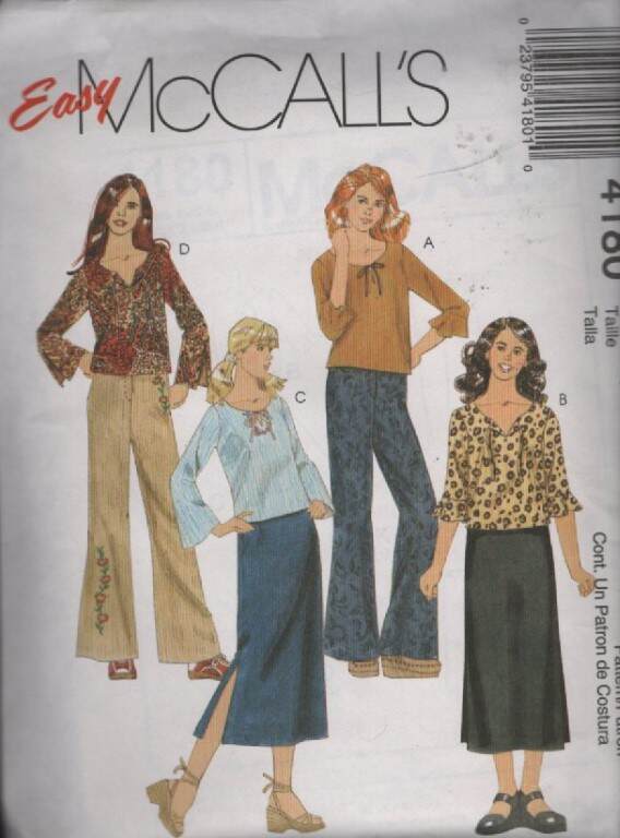 4180 EASY MCCALL'S GIRLS' TOPS, PANTS & SKIRT SIZE 7-12