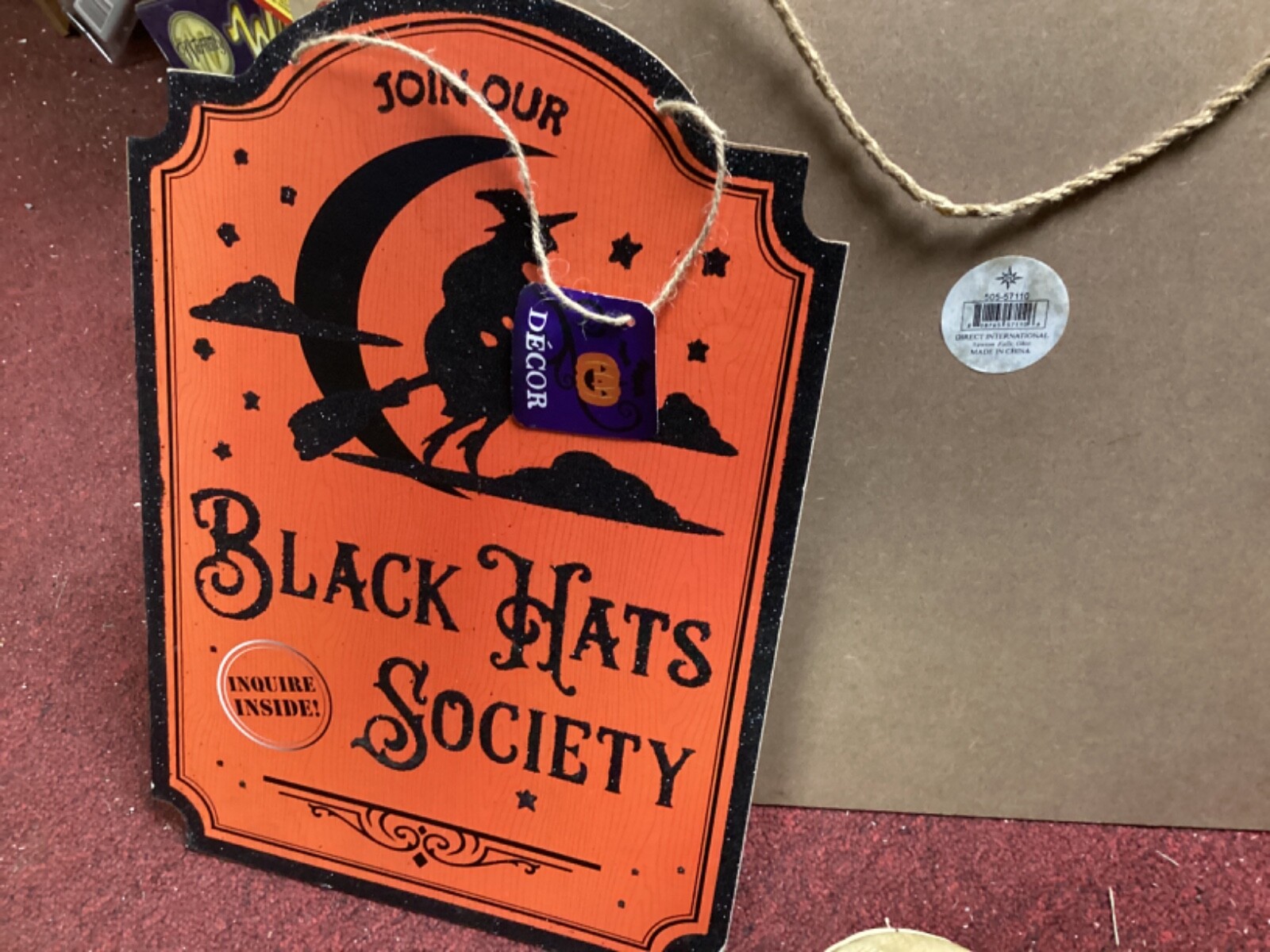 Halloween Sign Black Hat Society black and orange
