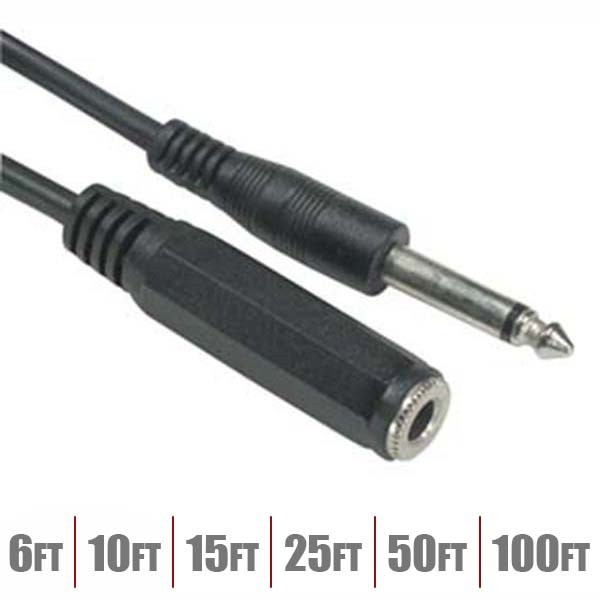 6-100FT 1/4" 6.35mm Mono Male to Female Audio Extension Cable Dj Speaker Guitar
