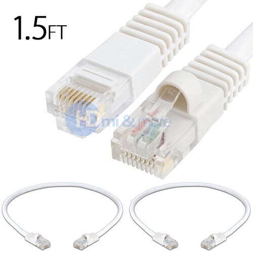 2x 1.5FT CAT5e Cable Ethernet Lan Network CAT5 RJ45 Patch Cord Internet White