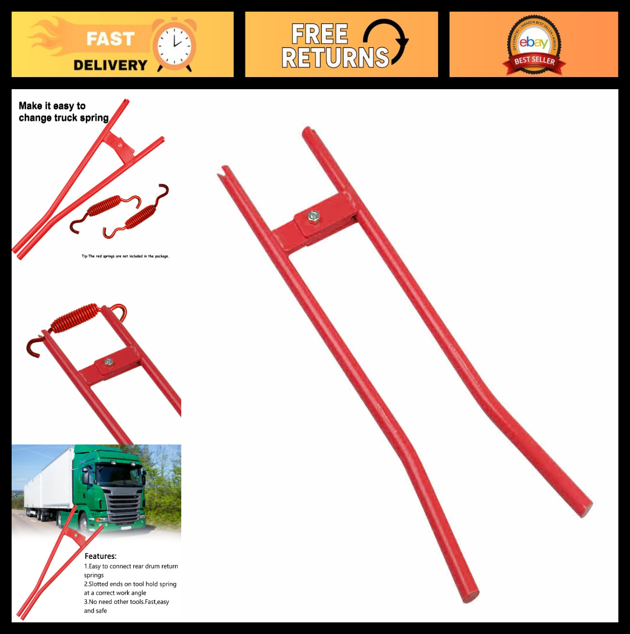 Heavy-Duty Brake Spring Tool for Semi Trucks - Brake Adjustment Pliers, Red