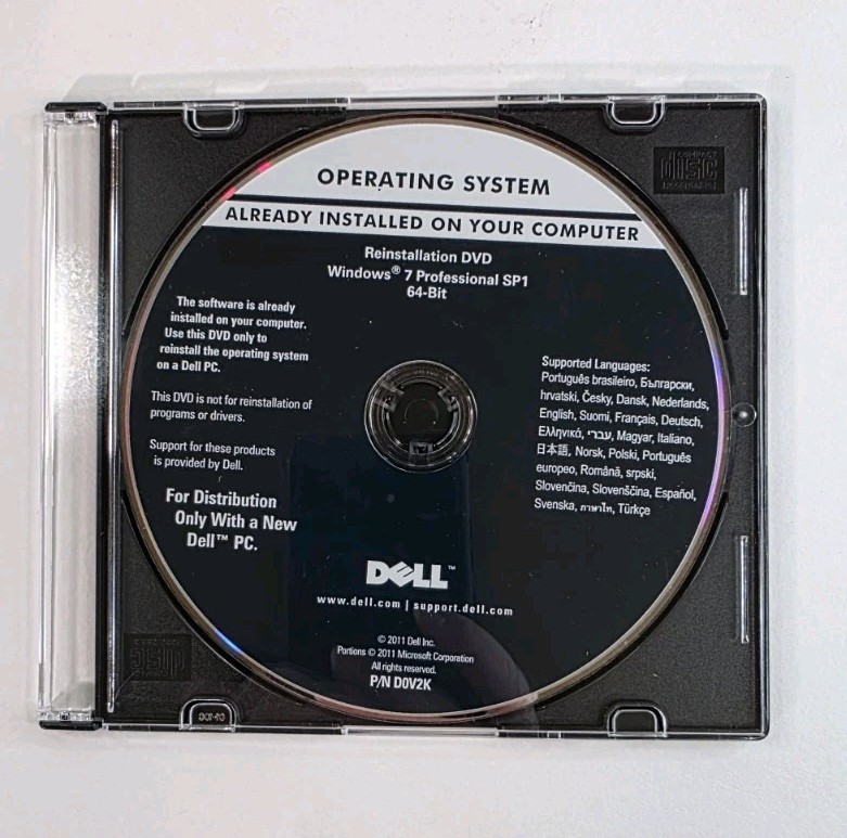 Microsoft Windows 7 Professional SP1 64 Bit DELL Reinstallation DVD Disk