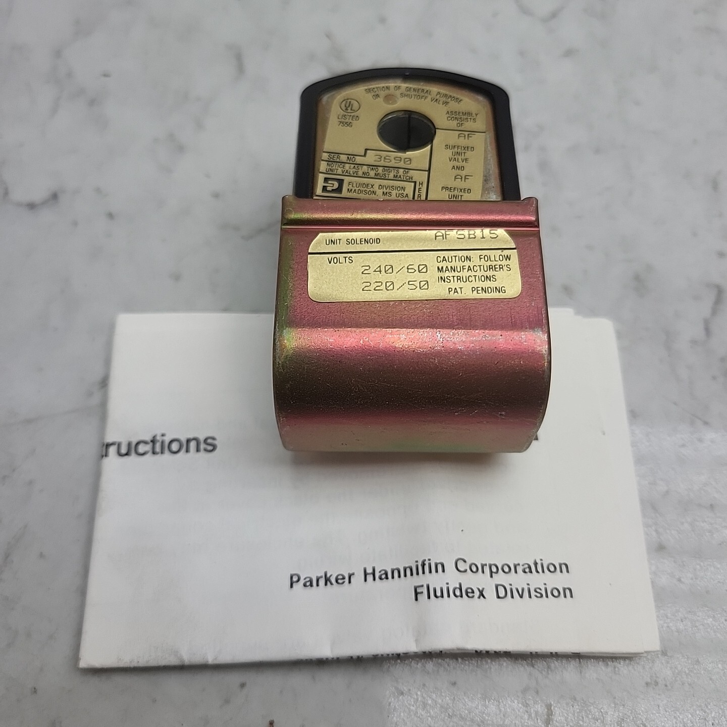 Parker AFSB15 Splice Box Coil 240/220V Unit Solenoid 60/50 Hz 6.9 Watt