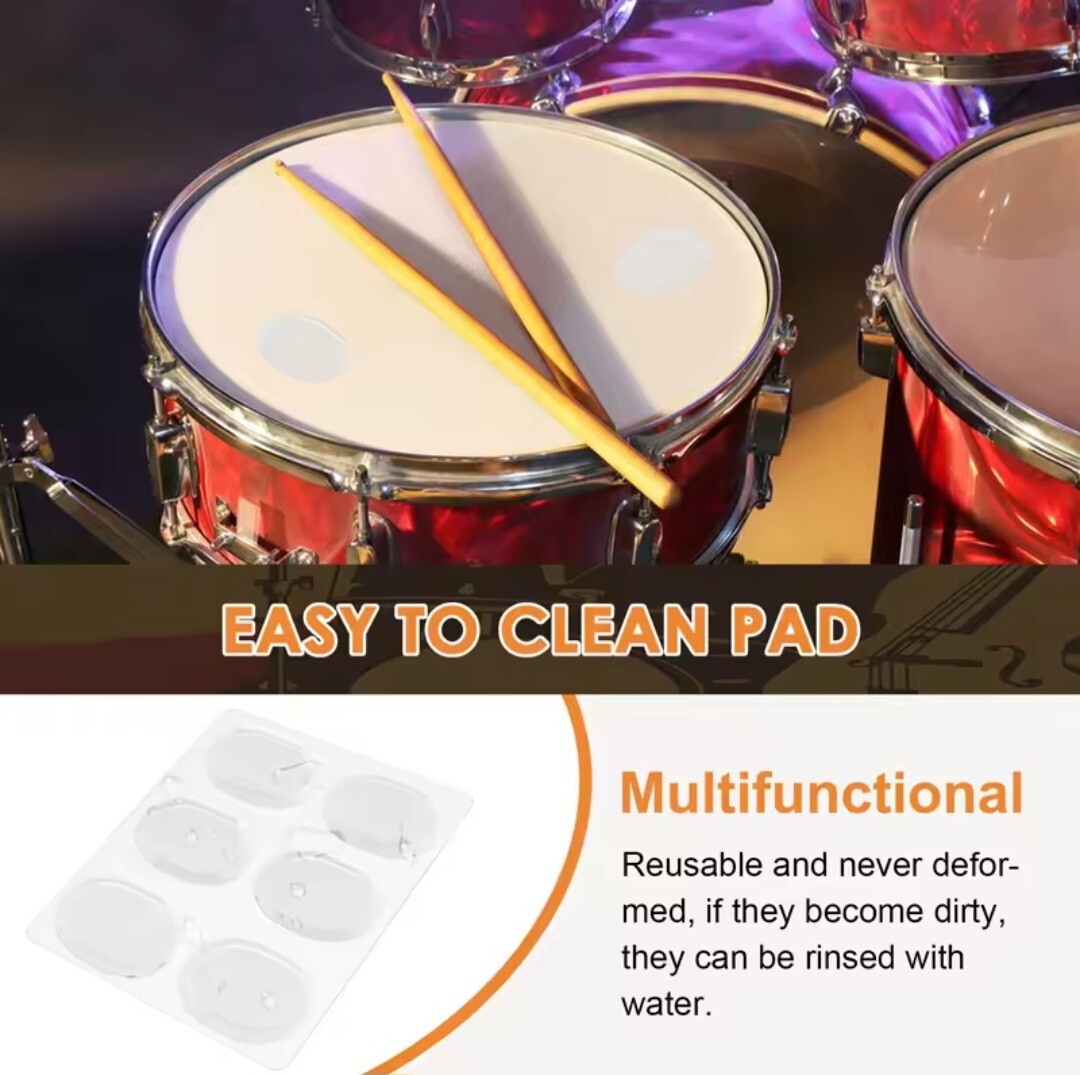 Pack of 6 Clear Drum Dampner / Moon Gel Pads, for Snare & Toms, UK Seller