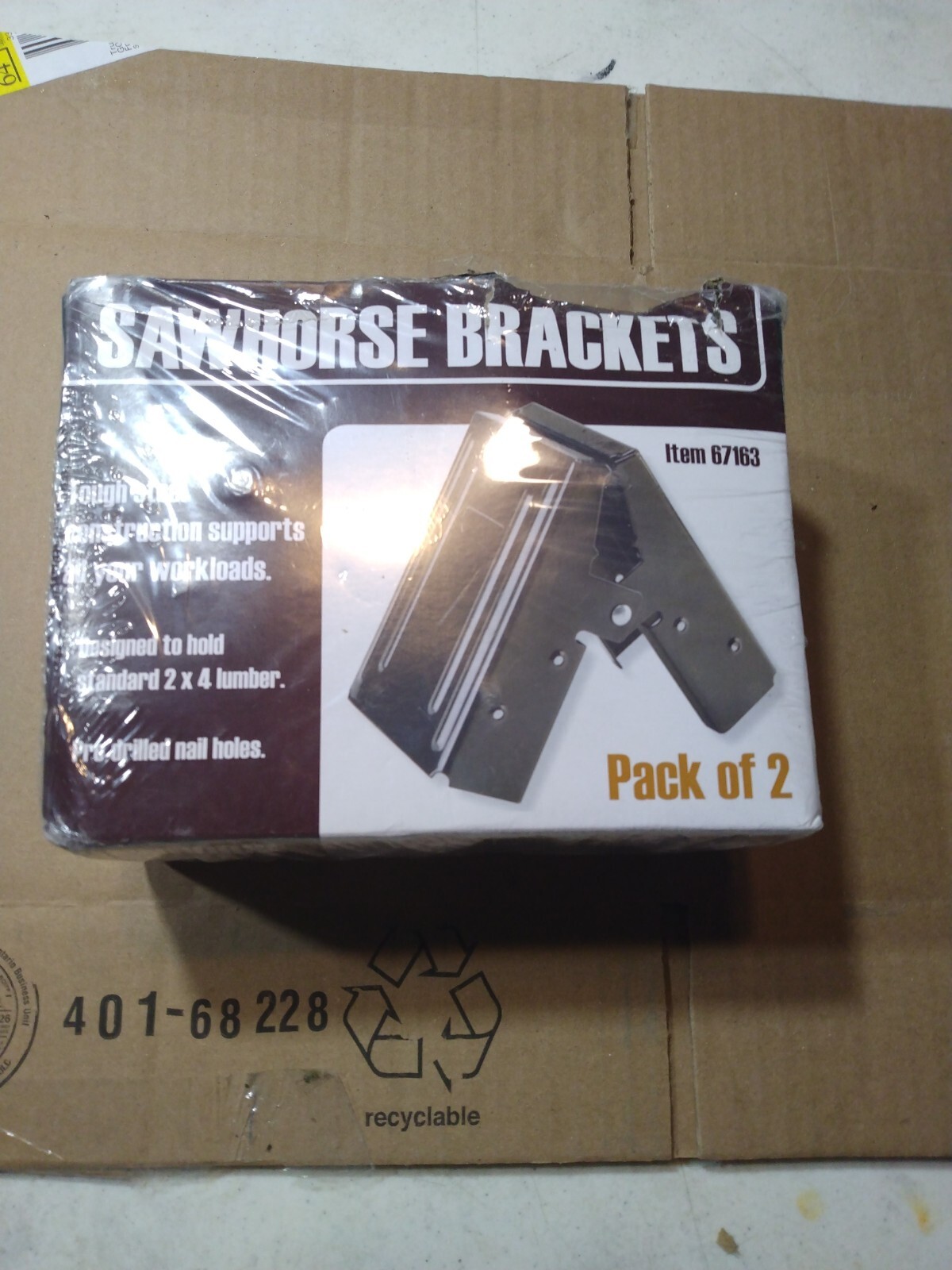 Sawhorse Brackets 2 Pack Tough Steel Pre Drilled Nail Holes Holds Standard 2x4
