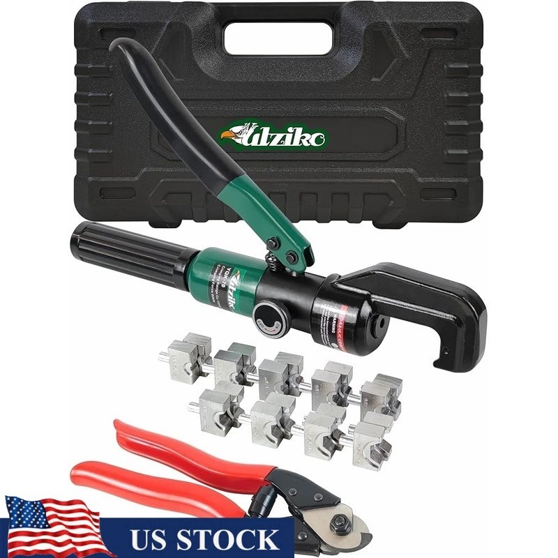 Hydraulic Crimping Tool 10 Ton Heavy Duty Crimper 12AWG to 2/0AWG W/ 9 Dies New