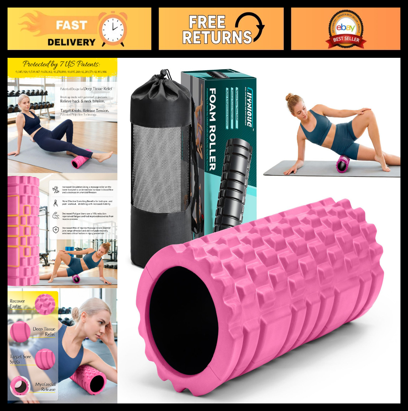 13" Multi-Density Foam Roller for Deep Tissue Massage & Muscle Recovery - Reliev