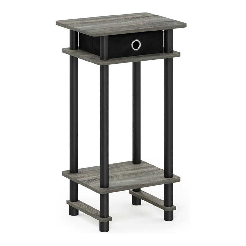 Pemberly Row Turn-N-Tube Wood End Table with Bin in French Oak Gray/Black