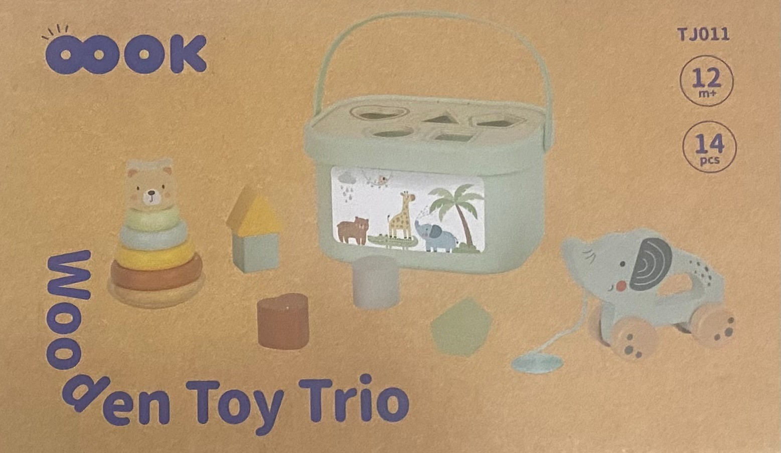NEW Oook 14-Piece Premium Education Toy Wooden Toy Trio Carrying Case