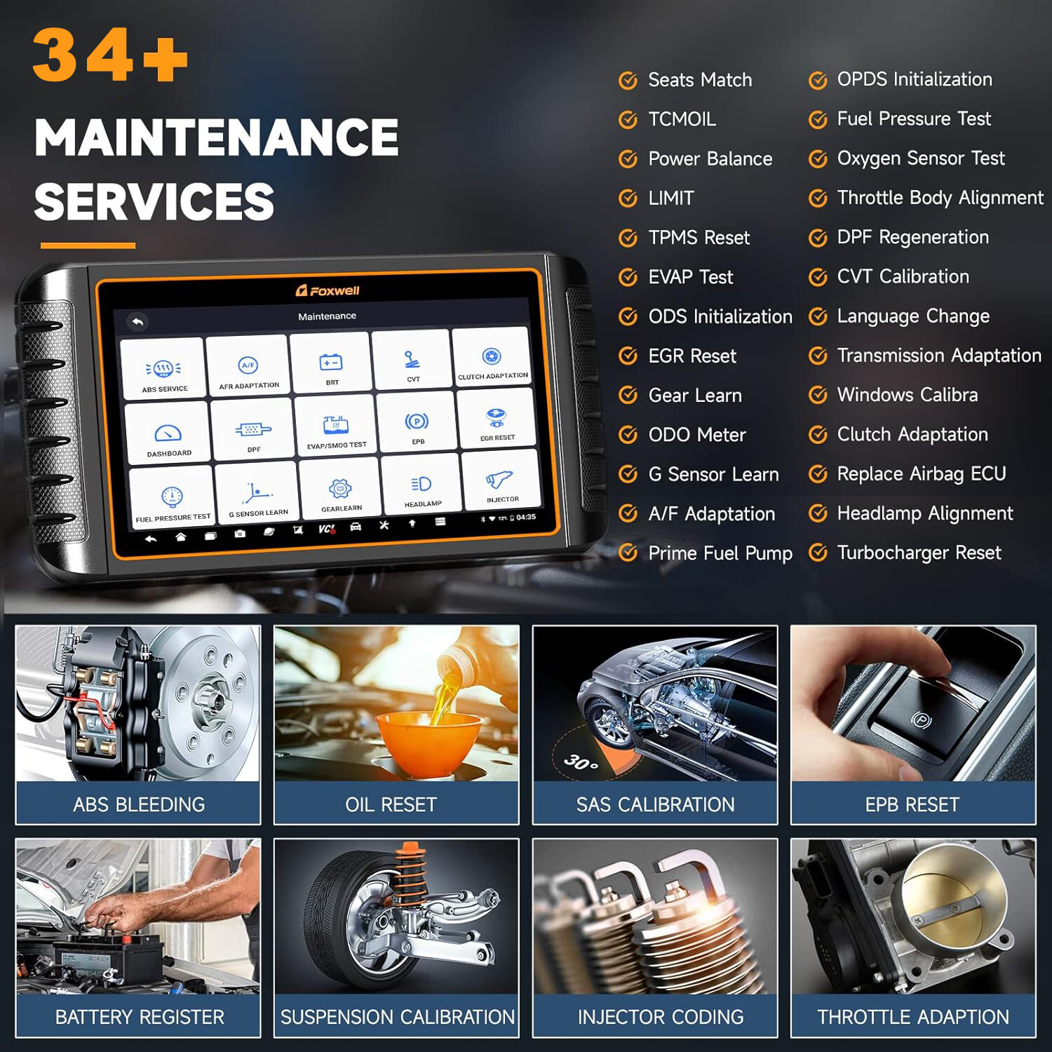 FOXWELL GT75 Bidirectional Car Diagnostic Tool OBD2 Scanner K-ey Coding TPMS
