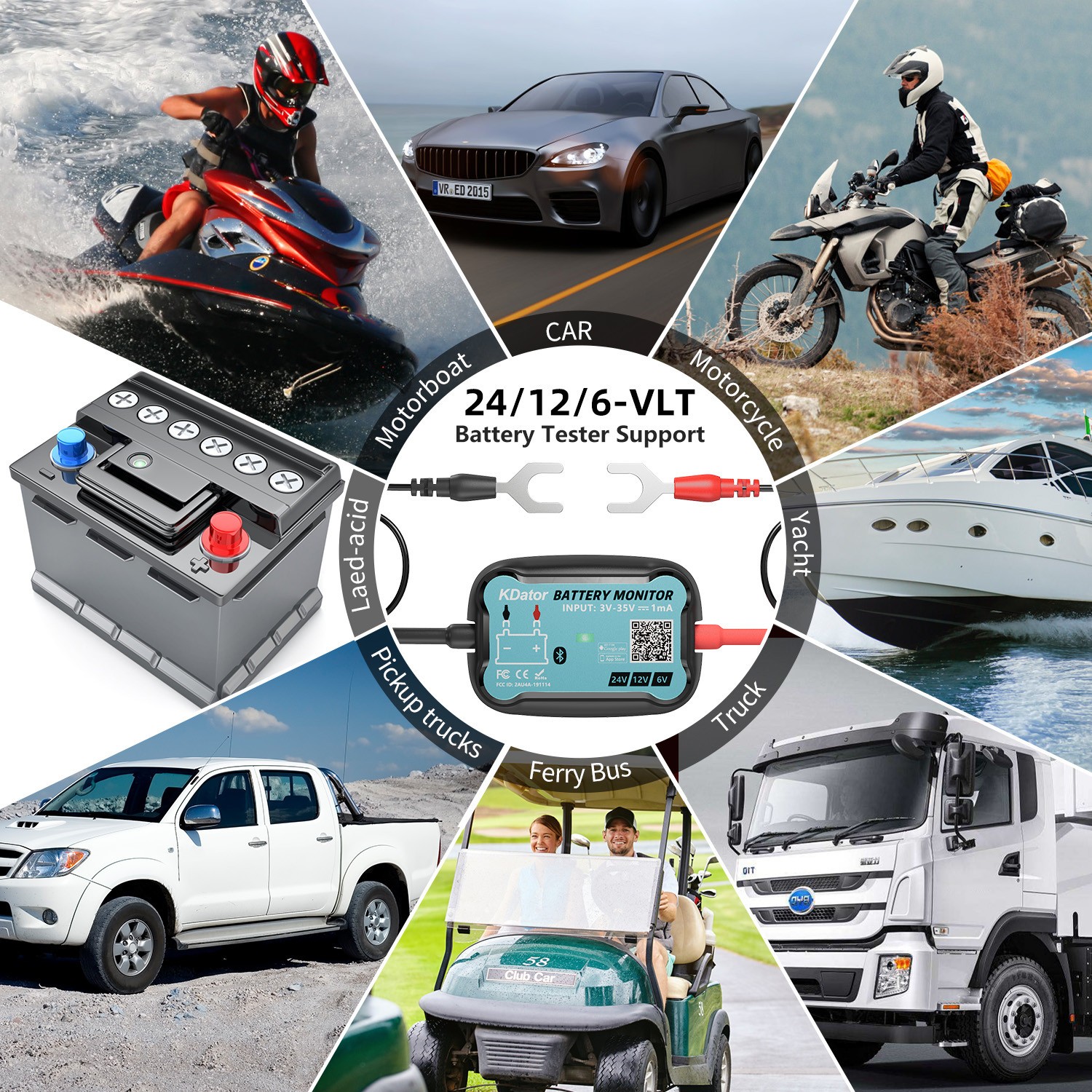 6V 12V 24V Bluetooth Battery Monitor BM7 Work for All Lead-Acid &Lithium Battery