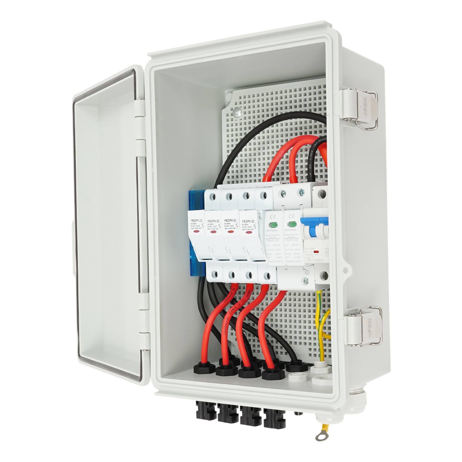 Solar Combiner Box PV Combiner 63A Circuit Breaker 4-String For Solar Panel Kit
