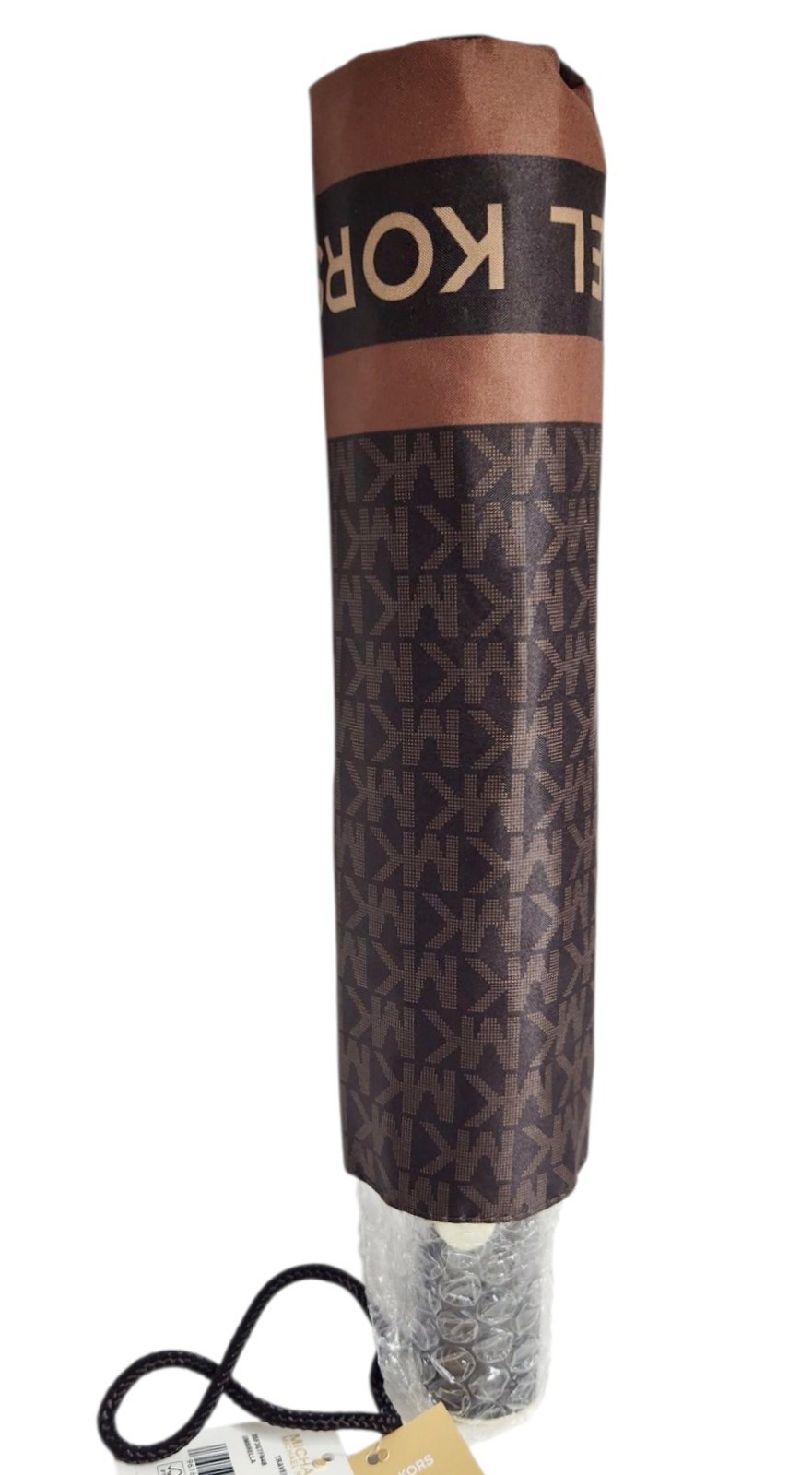 Michael Kors Logo Print Umbrella Brown Goldtone Signature Print 35F3GTFN4B New
