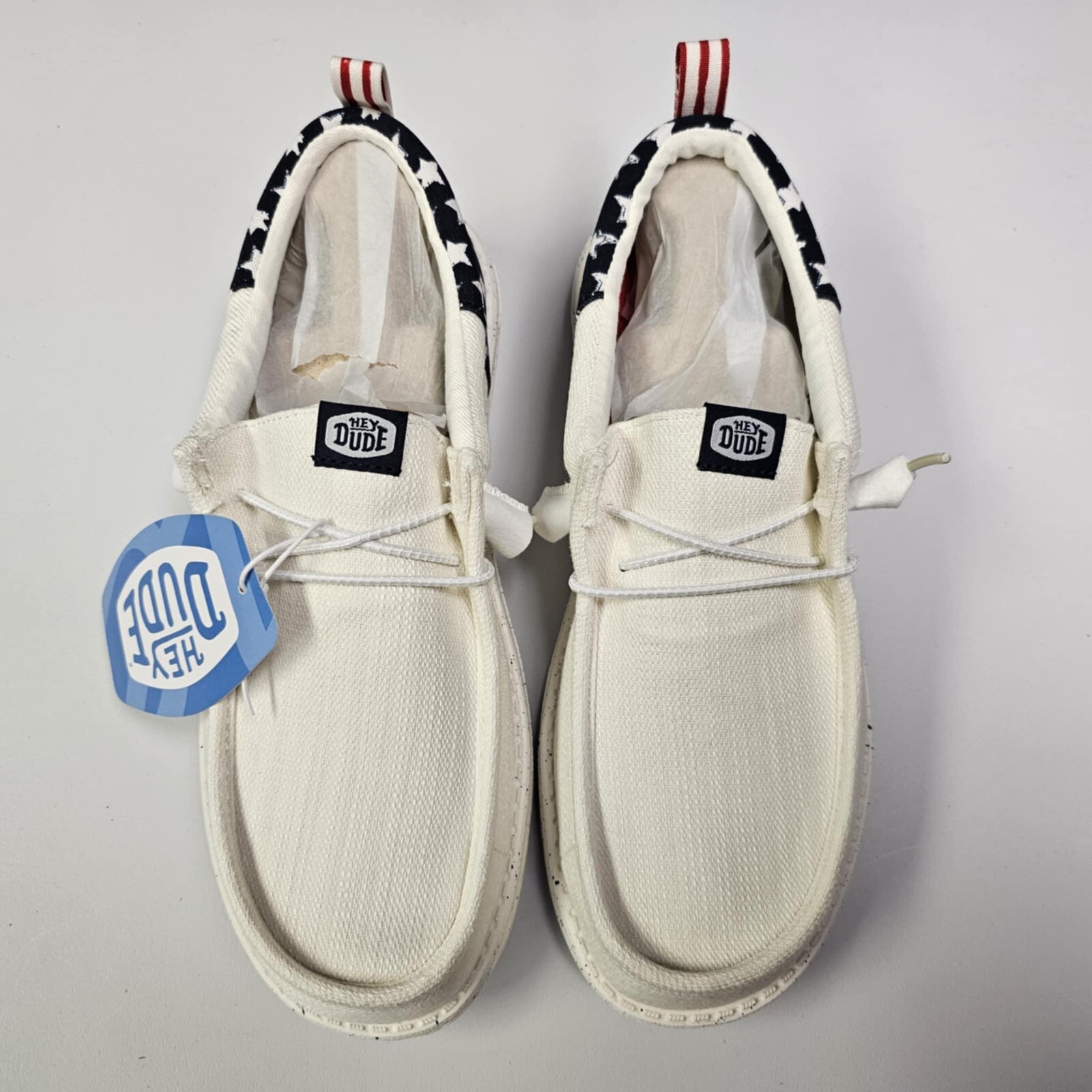 Hey Dude Men's Wally Funk Americana Stars White/Navy Blazer Shoes NIB! 2025