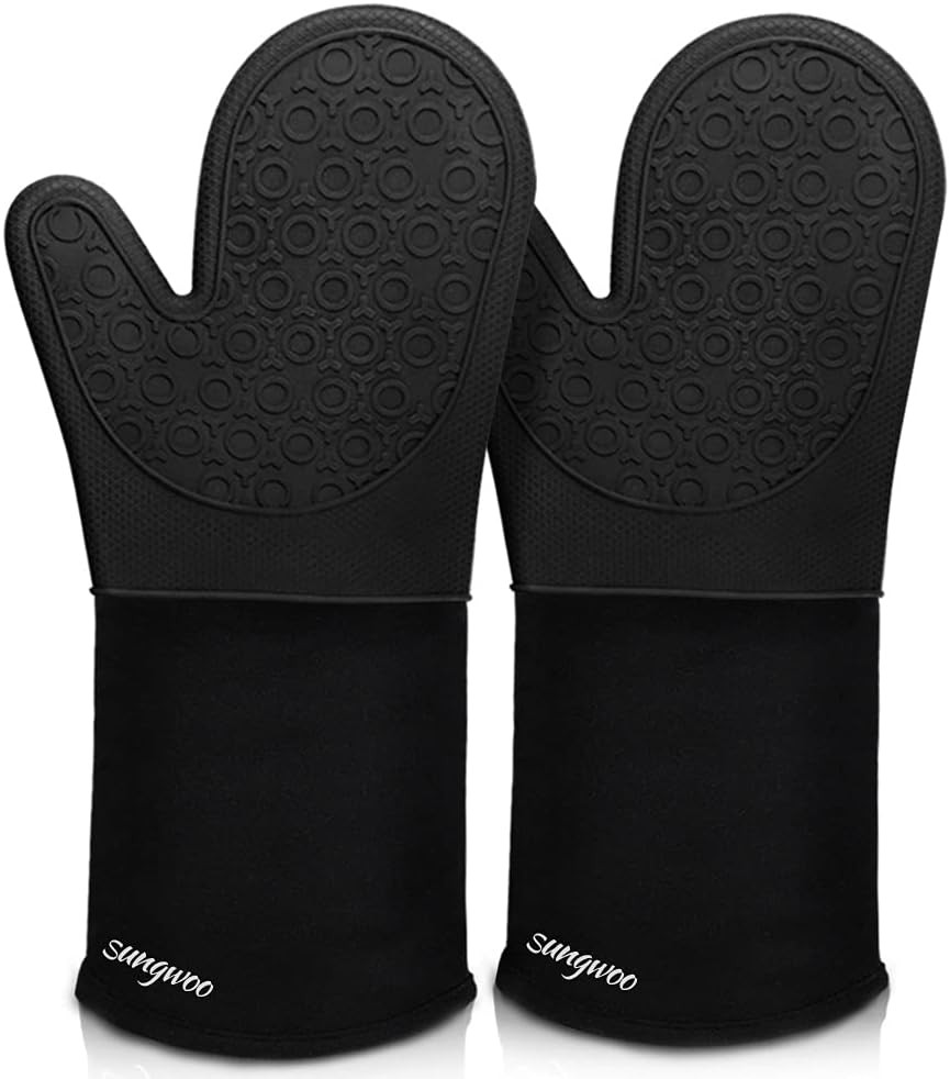 Silicone Oven Mitts and Pot Holders Sets, 14.6 Inch Heat Resistant Oven Gloves