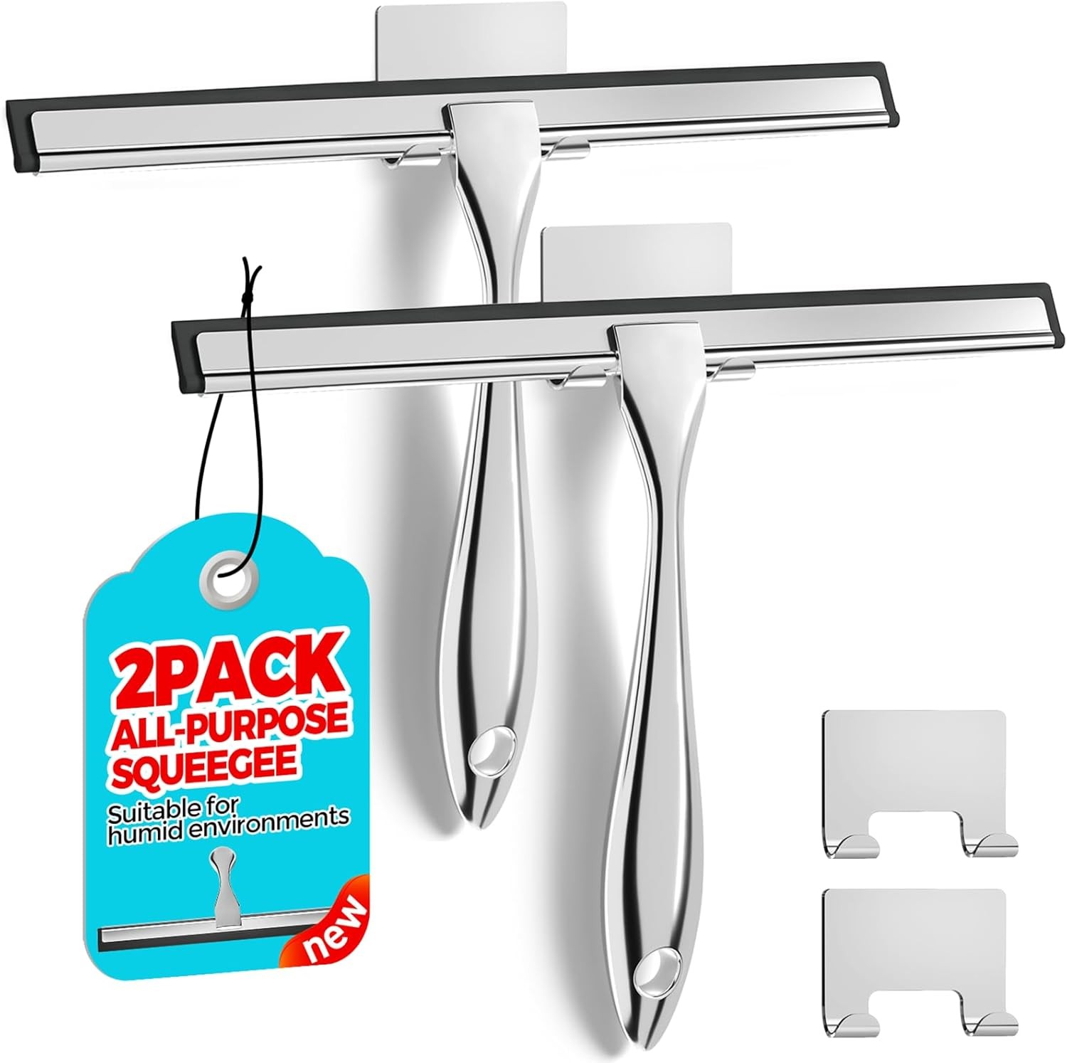 2PACK Shower Squeegee for Glass Doors, Squeegee for Shower Glass，All-Purpose