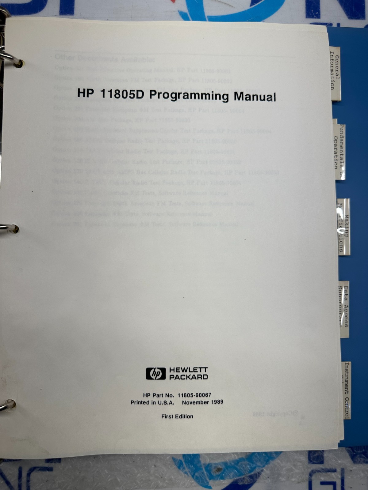 HP 11805D PROGRAMMING MANUAL