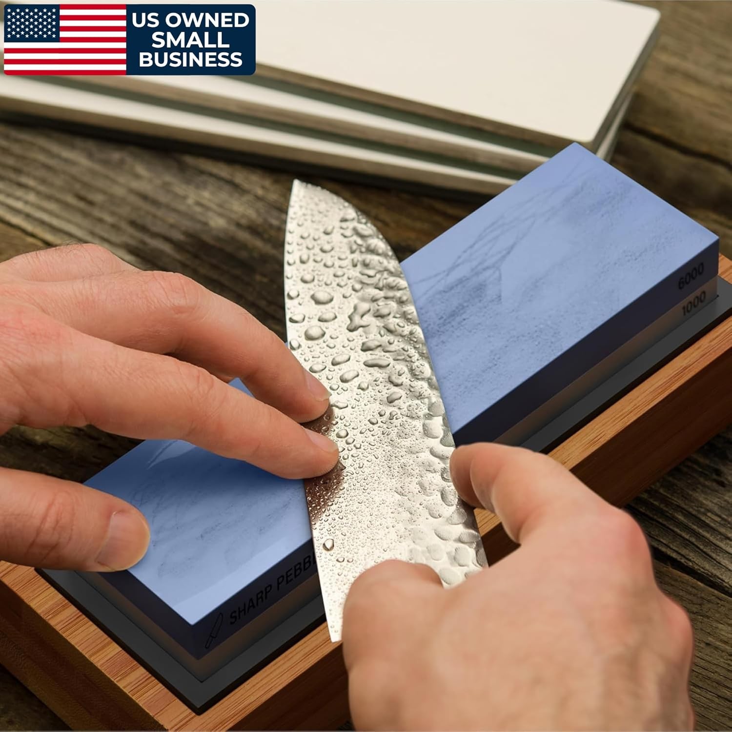 Sharp Pebble Premium Whetstone Knife Sharpening Stone 2 Small, Blue/White