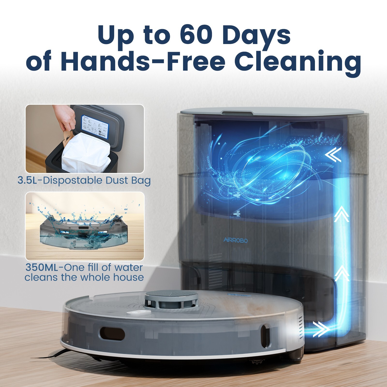 5500Pa AIRROBO T25+ Self-Emptying Robotic Robot Vacuum and Mop 240Min US