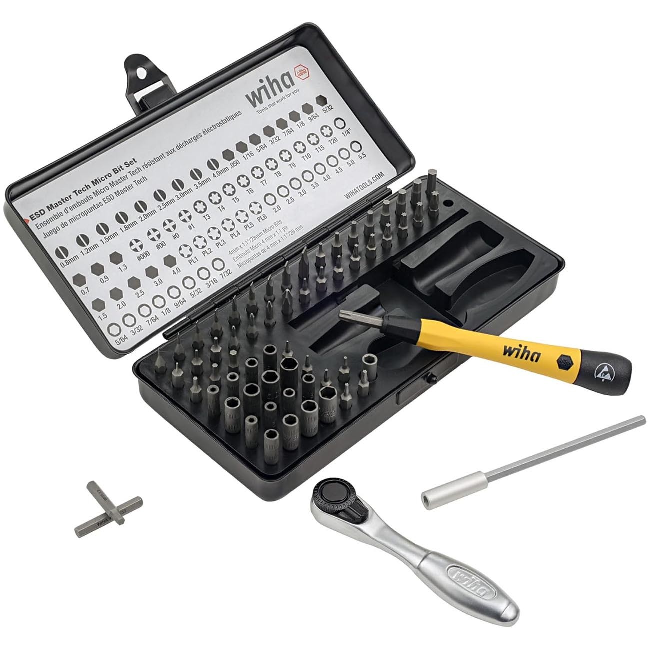 Wiha System-4 ESD Safe Master Technician Ratchet and MicroBits Set - 65 Piece Se