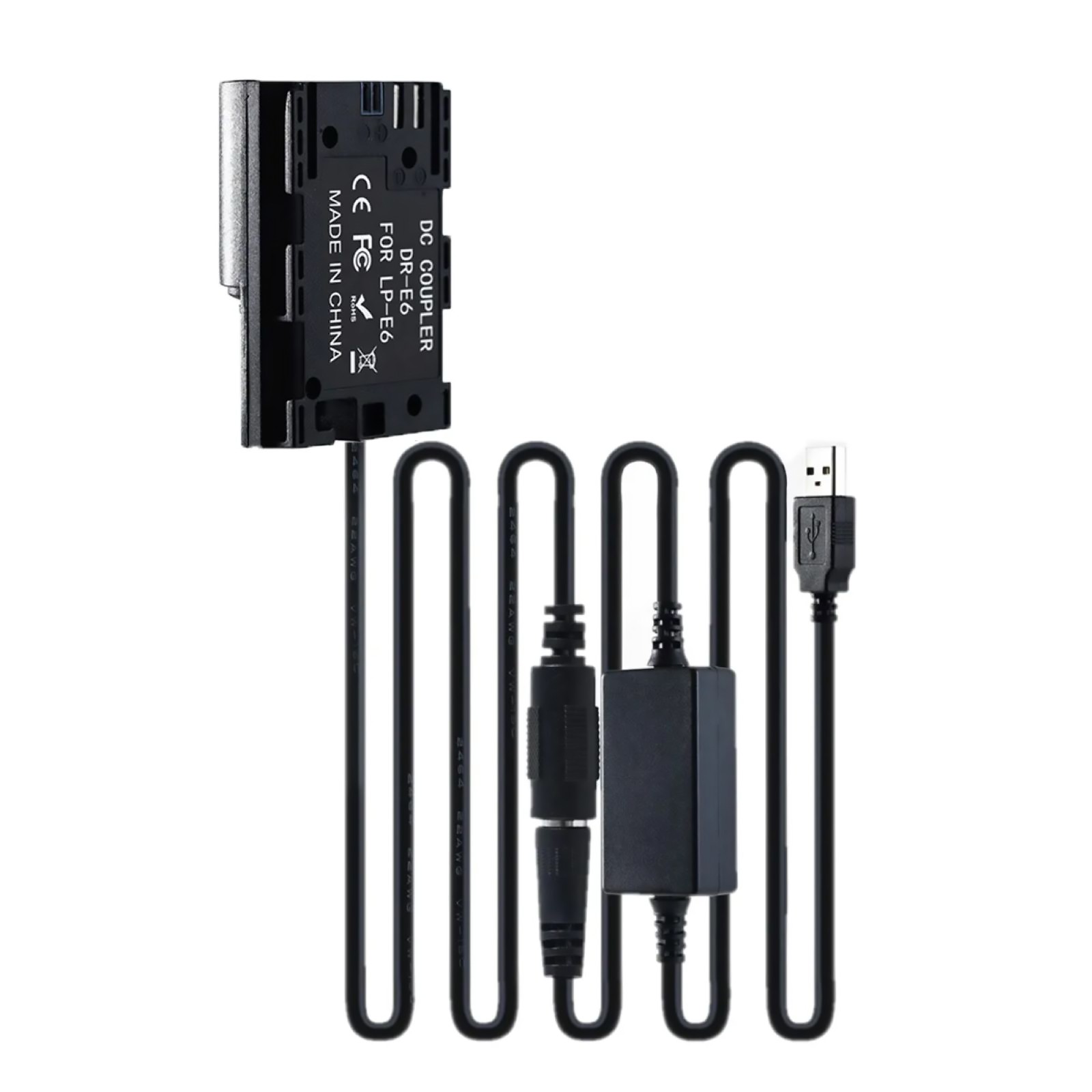 1* For Canon 90D 7D2 5D4 DR-E6 DC Coupler LP-E6 Dummy Battery+USB Power Cable