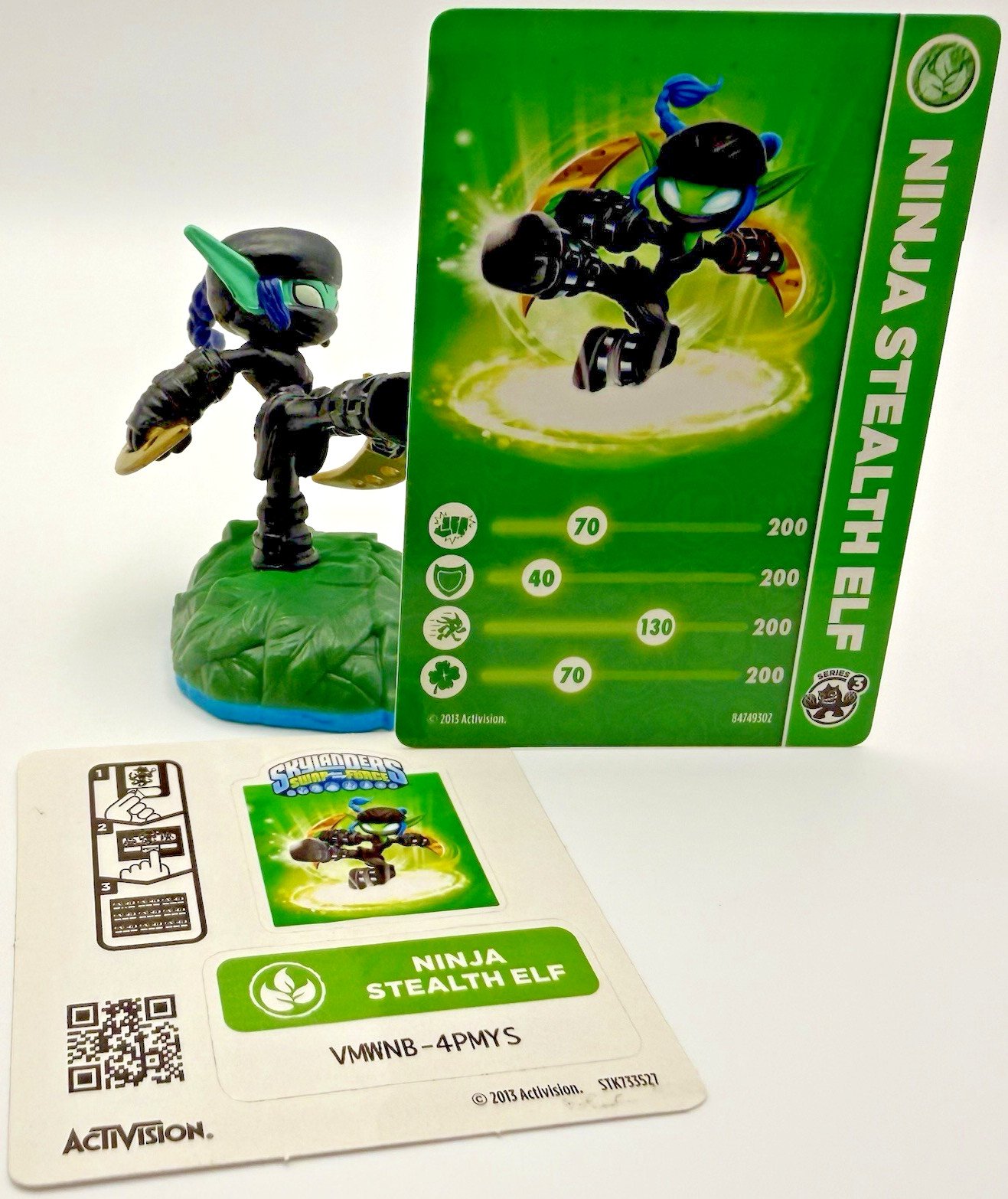 Skylanders Swap Force S3 Ninja Stealth Elf  84749888 w Card Sticker Code Life