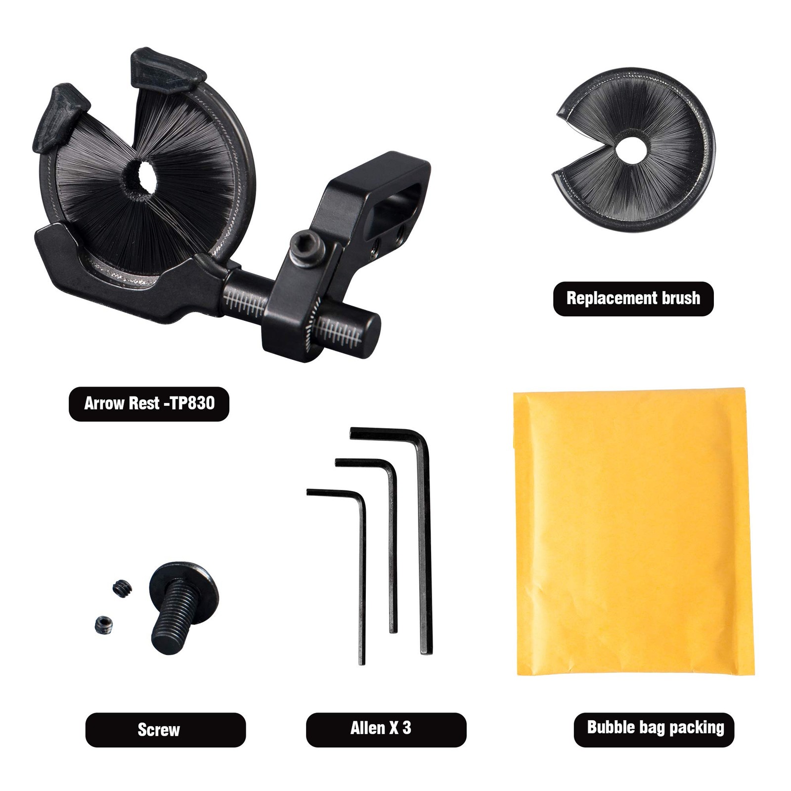 Full Containment Brush Arrow Rest Archery Accessories - Round Black
