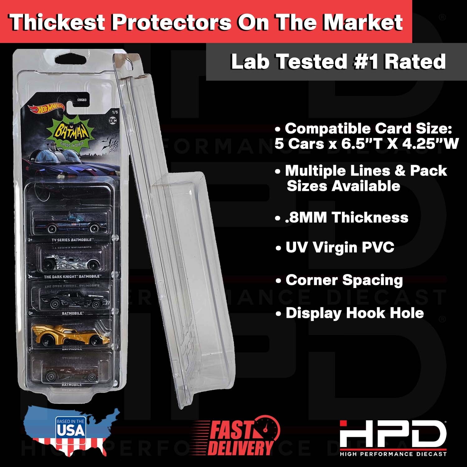 QTY 20 HPD PROTECTOR CASE 5-HOT WHEEL MAINLINE 4-RED LINE CLUB CAR STACK .8MM