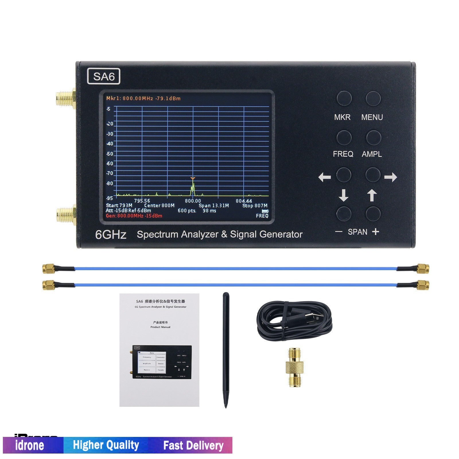 HAMGEEK SA6 35-6200MHz Spectrum Analyzer & Signal Generator Colour Screen