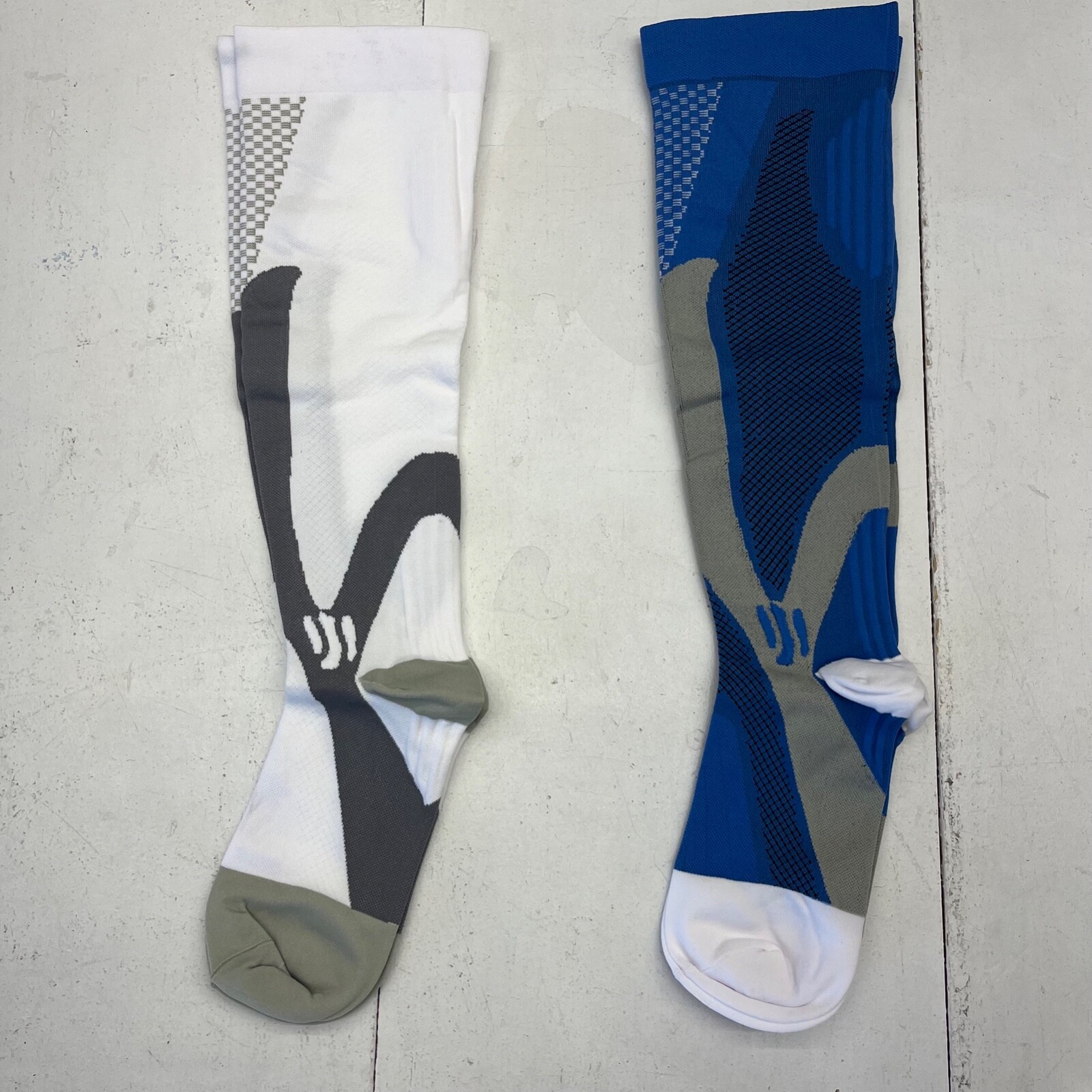 Blue White 2-Pair Long Compression Socks Adult Size 3XL